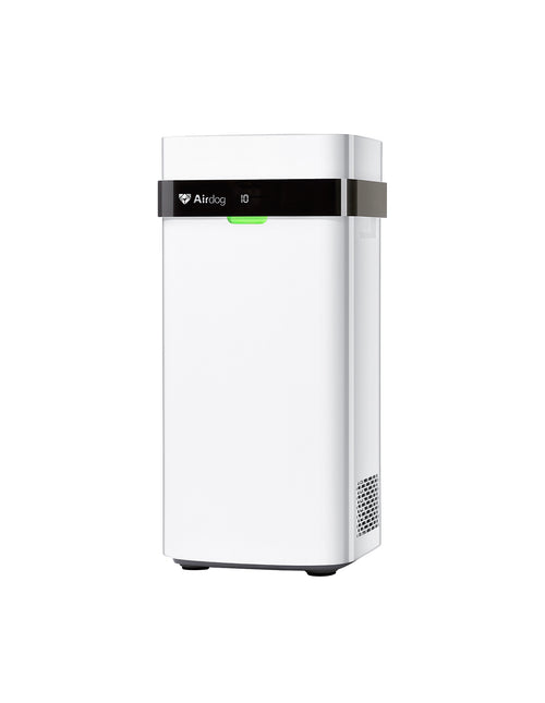 White air purifier with a black top on a white background